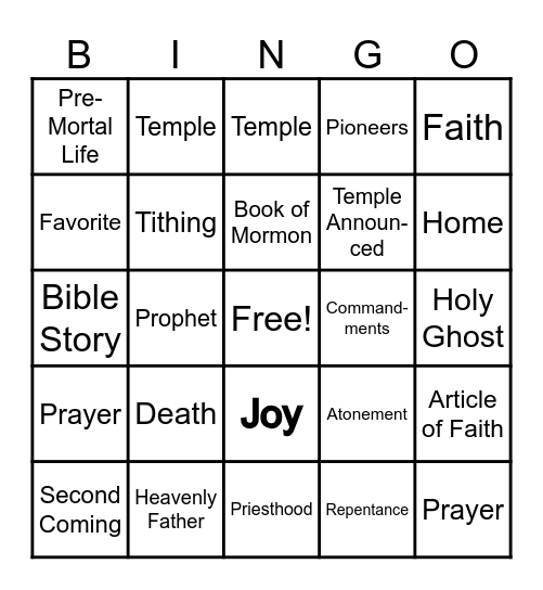 General Conference Review Bingo Card