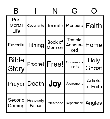 General Conference Review Bingo Card