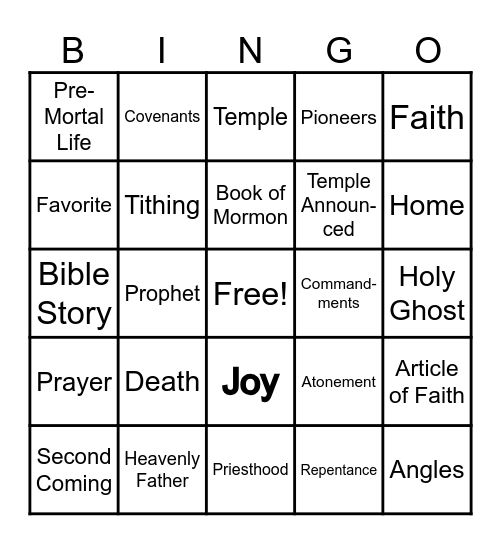 General Conference Review Bingo Card