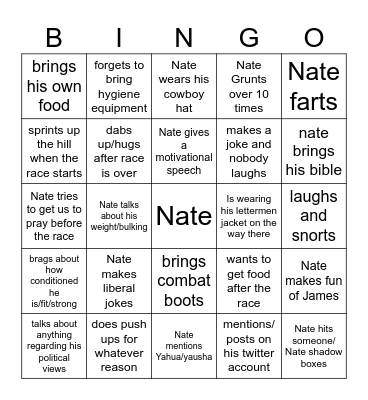 Nate Bingo Card