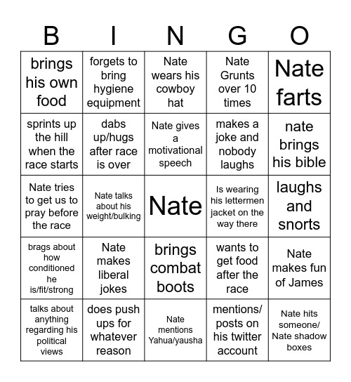 Nate Bingo Card