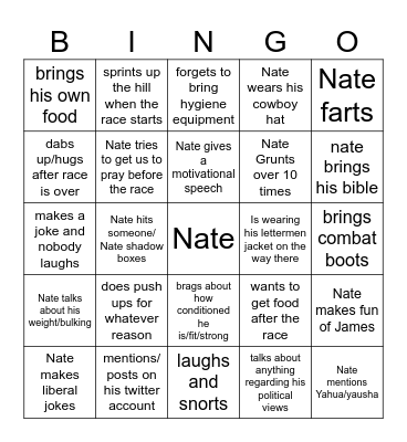 Nate Bingo Card