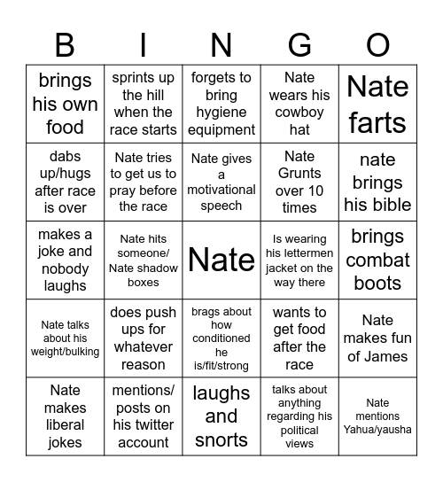 Nate Bingo Card