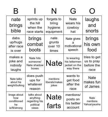 Nate Bingo Card