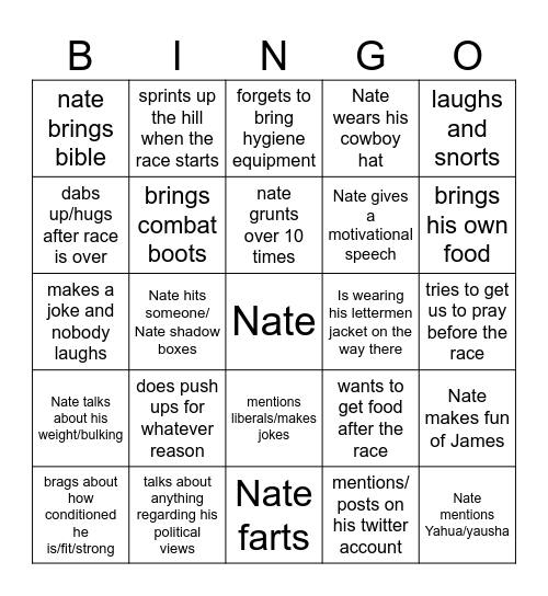 Nate Bingo Card