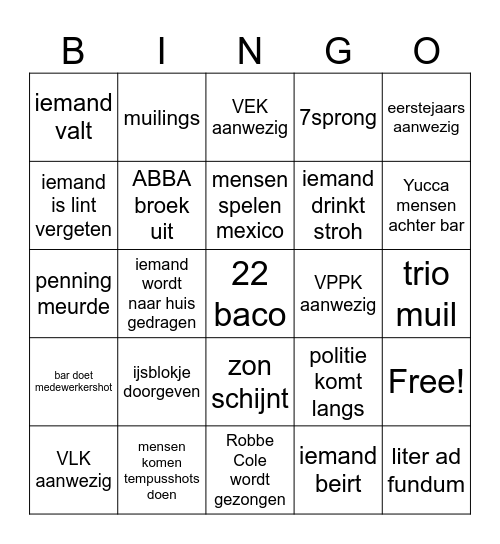 VTK FEEST Bingo Card