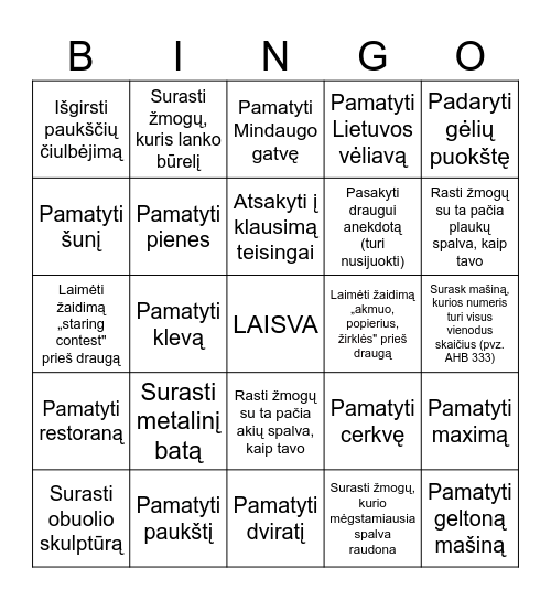 Ekskursijos bingo Card