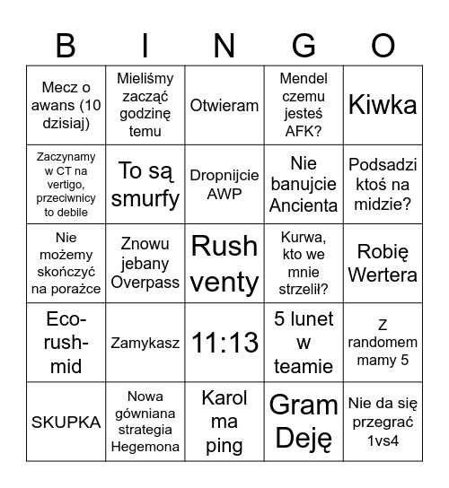 Csiarz Bingo Card