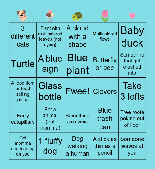 Walk Times w/ Tommy Bingo Card