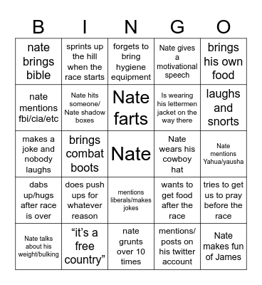 Nate Bingo Card