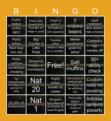 Sunforged Episode 25 Bingo Card