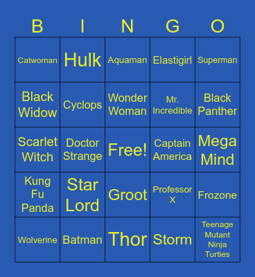 Name the Superhero Bingo Card