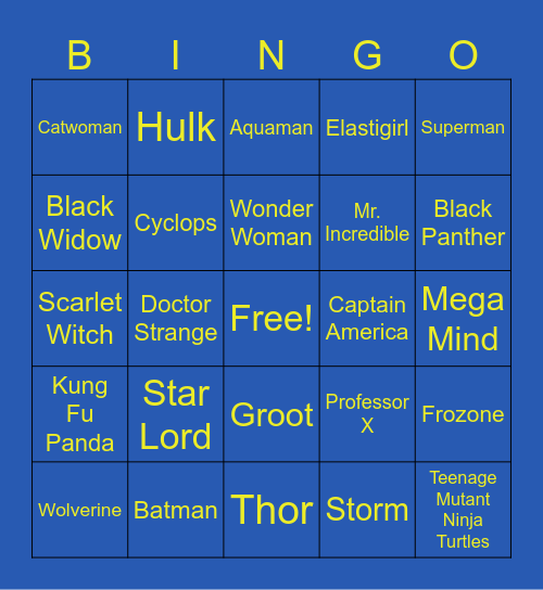 Name the Superhero Bingo Card