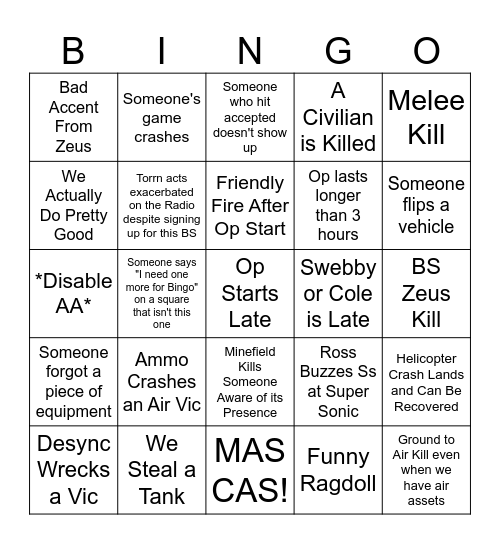 Theta Company Bingo Card