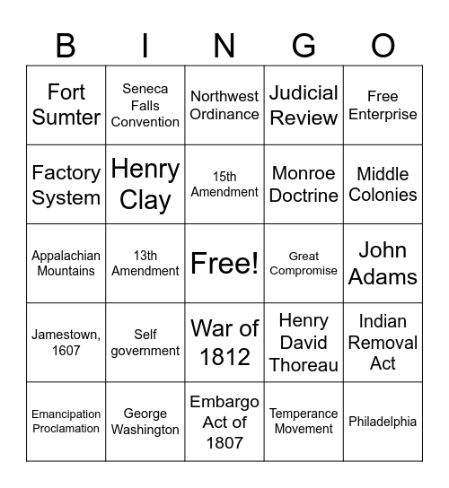 STAAR Review Bingo Card
