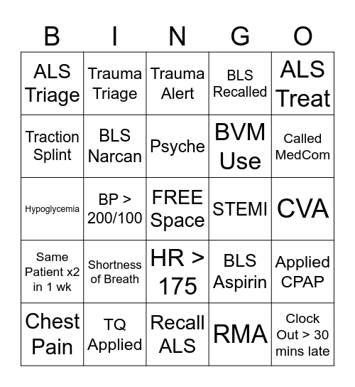 GCEMS Bingo Card