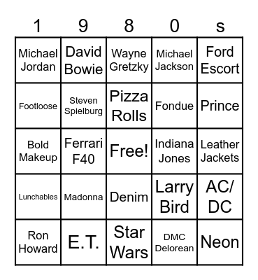 Decades Project Bingo Card