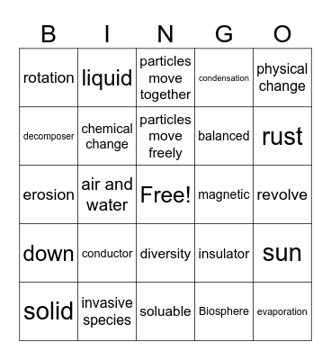 Science Review Bingo Card