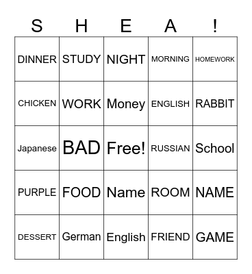 Shea House International Bingo Card