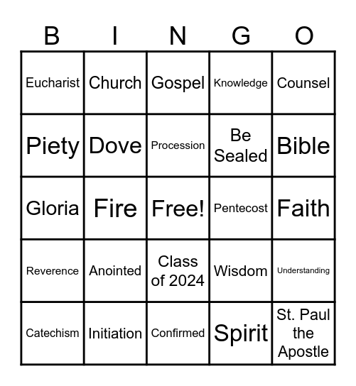 CONFIRMATION Bingo Card