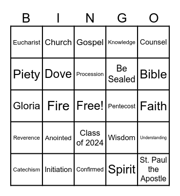 CONFIRMATION Bingo Card