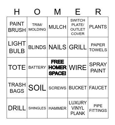 D90 CASHIER Bingo Card