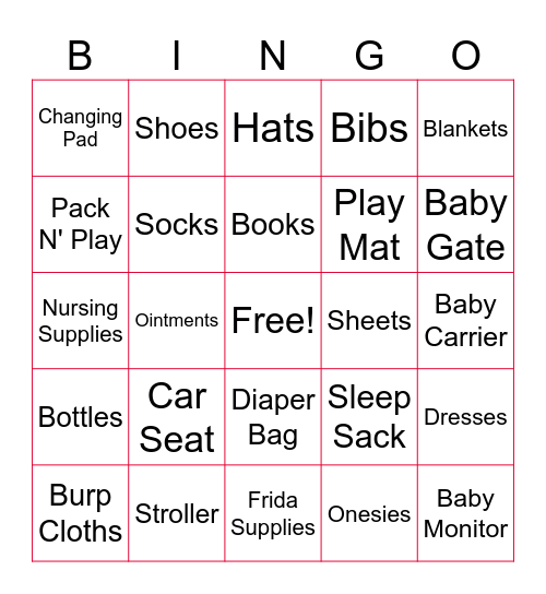 Baby Shower Bingo Card