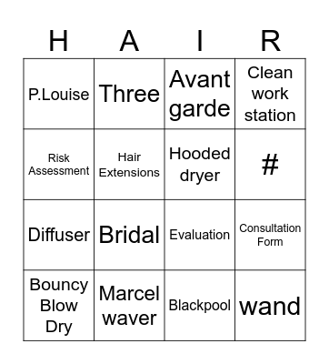 Media Hair Bingo Card