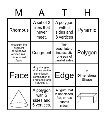 Geometry Bingo Card