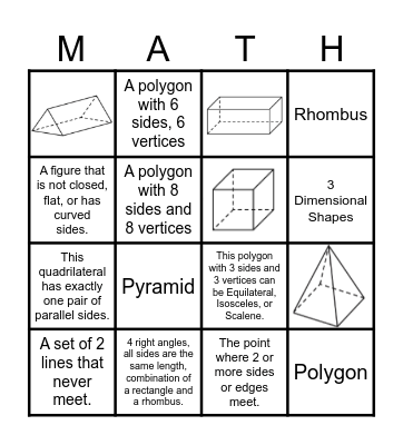 Geometry Bingo Card