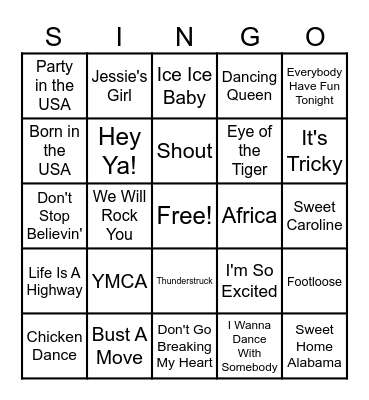 SINGO! Bingo Card