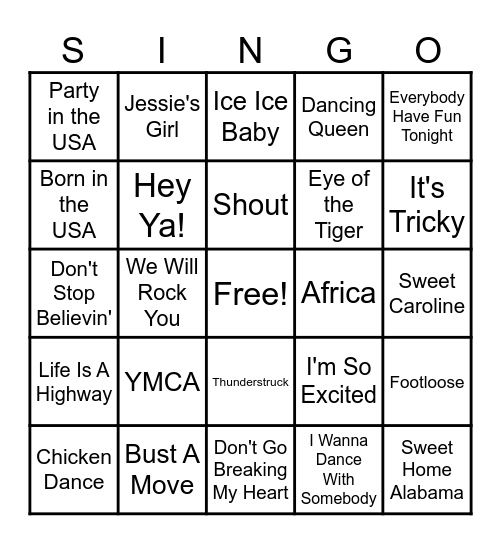 SINGO! Bingo Card