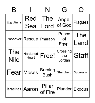 Exodus Bingo Card