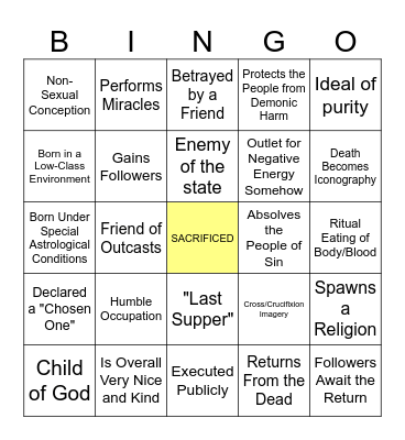 Jesus Allegory Bingo Card