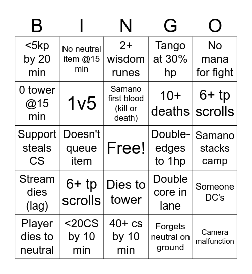 Samano Bingo Card