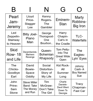 Radio Bingo Story Songs Bingo Card