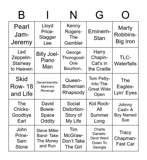 Radio Bingo Story Songs Bingo Card