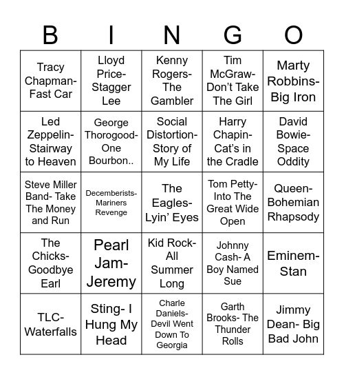 Radio Bingo Story Song Bingo Card