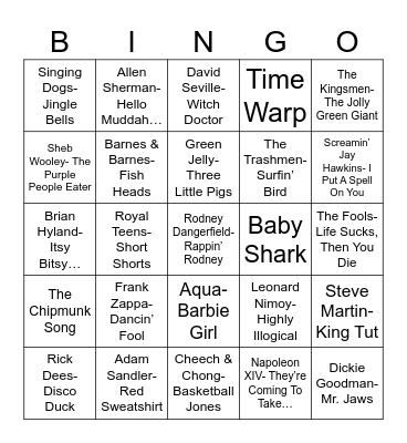 Radio Bingo Novelty Songs Bingo Card