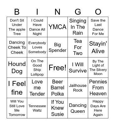 Music Bingo Amica Bingo Card