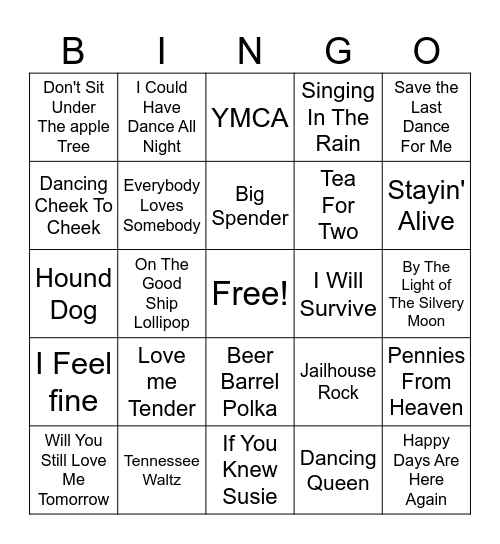 Music Bingo Amica Bingo Card