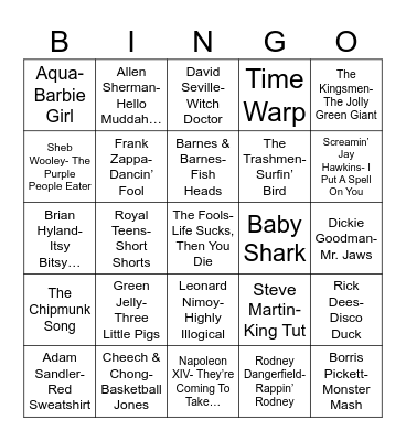 Radio Bingo Novelty Songs Bingo Card