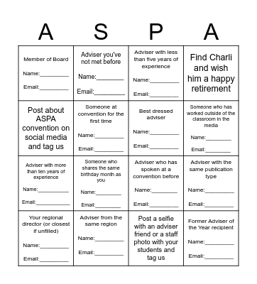 ADVISER BINGO CARD Bingo Card