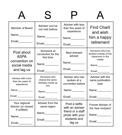 ADVISER BINGO CARD Bingo Card