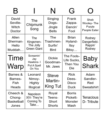 Radio Bingo Novelty Songs Bingo Card