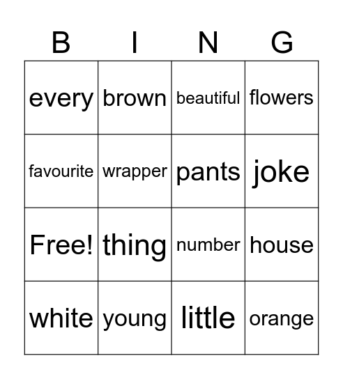 Skylar Bingo Card