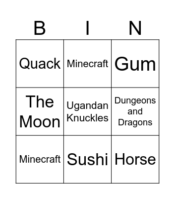 Infinite Craft Bingo Card