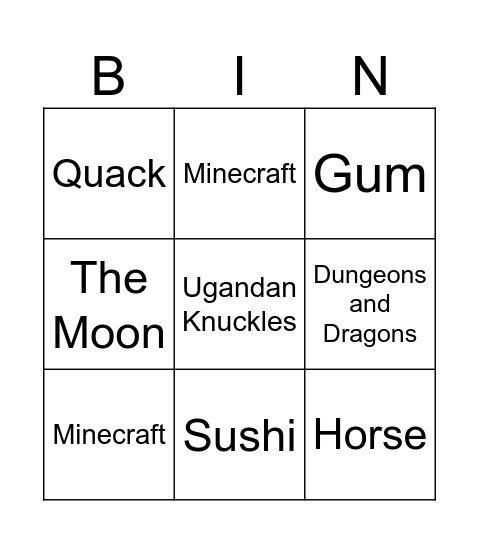Infinite Craft Bingo Card