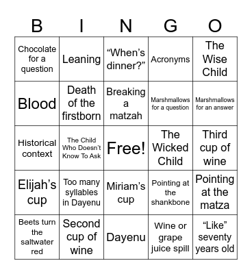 Seder Bingo Card