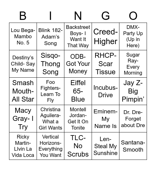 Radio Bingo Class of 1999 Bingo Card